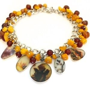 Dendritic Agate and Amber Statement Necklace Handmade
